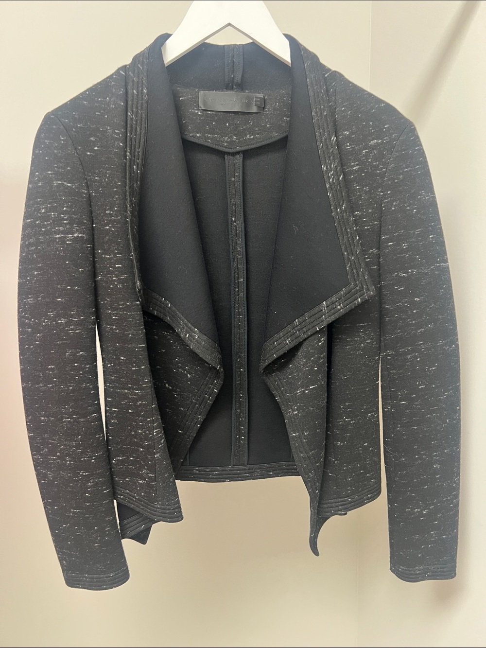 Donna Karan Black Heathered Open-Front Scuba Blazer